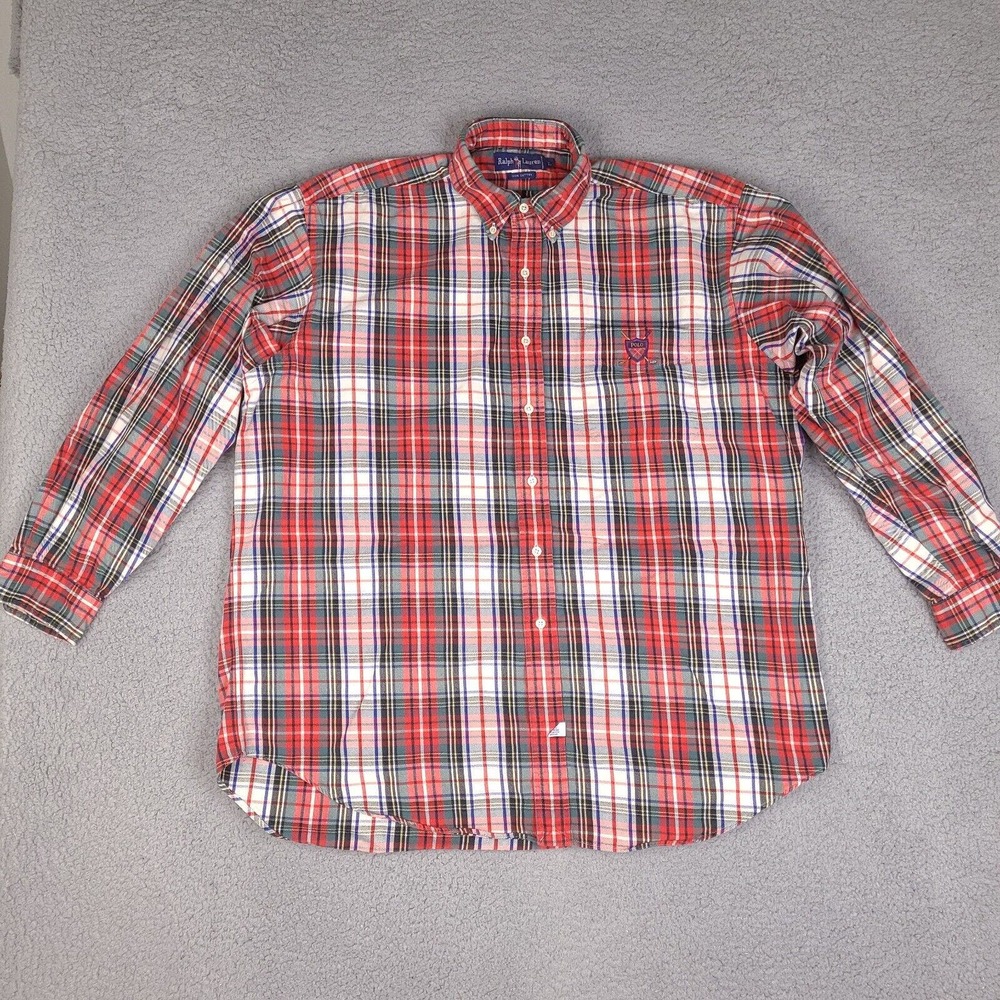 Vintage Ralph Lauren Shirt Mens Large Plaid Button Down Golf Embroidery Pocket